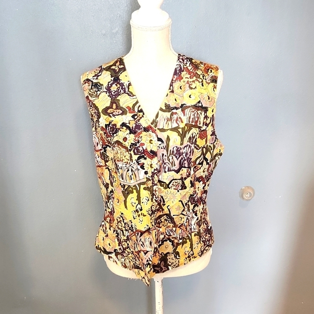 Vintage 90's Corsini 100% Silk Art To Wear Abstract Print Floral Buttondown Vest